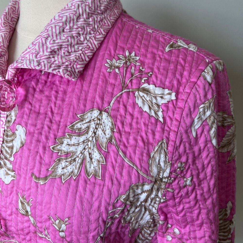 PATTY KIM Jacket‎ Hot Pink Floral Quilted Jacket Women's Size Large - Picture 3 of 16